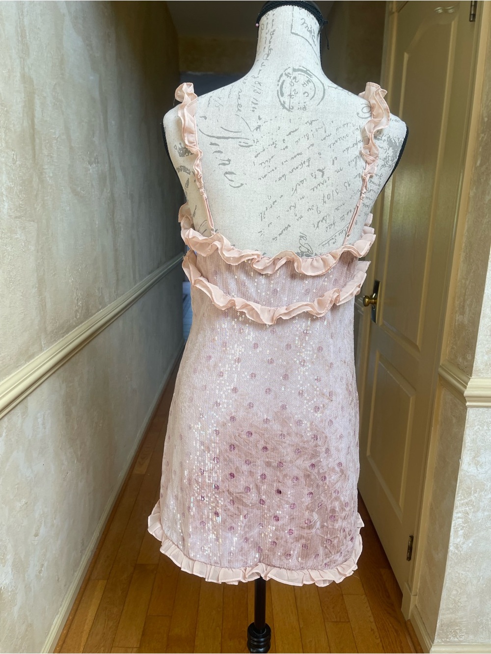 For Love & Lemons Sophia Sequin Mini Dress Size M Ruffle Detail Party Romantic - Picture 10 of 16